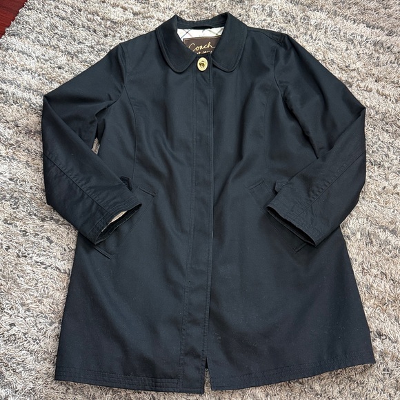 VINTAGE Coach Women's Black Trench Coat sz XL - Picture 2 of 14